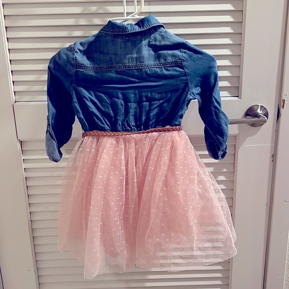 Zunie Denim & Blush dot tulle girls dress - Picture 3 of 3